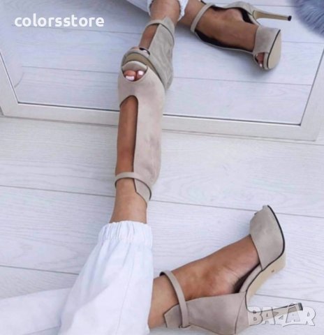 Летни боти на ток - бежов велур - ST31