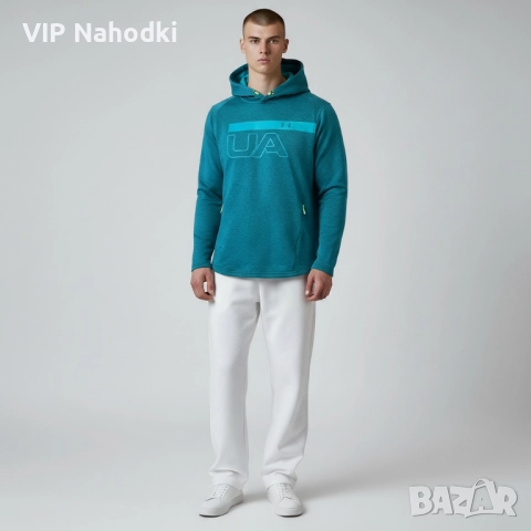 Мъжко худи Under Armour Rival Terry Graphic Pullover Hoodie в тюркоазен цвят, снимка 3 - Суичъри - 52582237