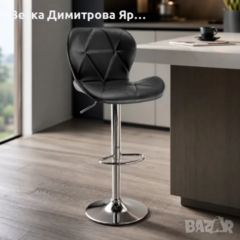 Дизайнерски бар стол 360°, с амортисьор и хромирана основа, PU кожа, до 100кг, снимка 3 - Столове - 56167065