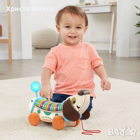 Дървено кученце за бутане и теглене с музика Vtech, снимка 2 - Образователни игри - 52636300