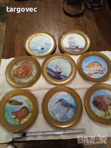 Осем броя уникални порцеланови пана в бронзов обков, снимка 5 - Пана - 36201748