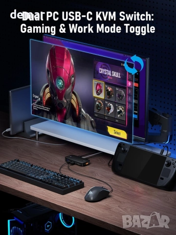 Lemorele KVM превключвател 2 компютъра 1 монитор [USB C вход] HDMI, снимка 7 - Кабели и адаптери - 51889999
