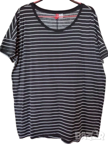 Дамска раирана тениска H&M, Овърсайз, 80% памук, Черна, XS
