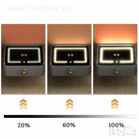 Интелигентно нощно шкафче Smart Heater LED, USB и Type-C порт, Bluetooth, сив, снимка 2 - Шкафове - 51999485