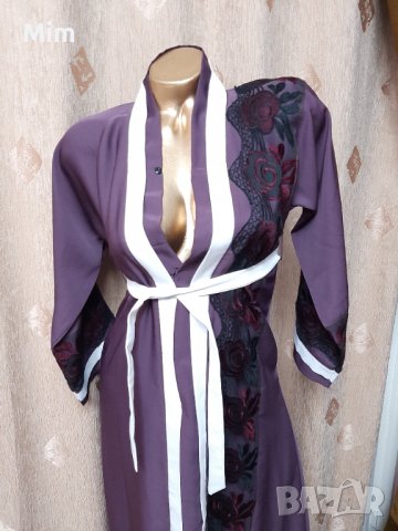 М Халат с дълъг ръкав в лилаво 