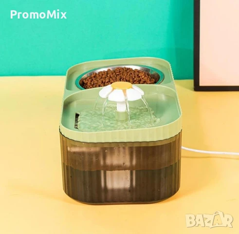 Фонтан за котки с купа за храна 2в1 LY-429-Green USB Поилка и хранилка за животни диспенсър за вода, снимка 7 - Други стоки за животни - 50645322