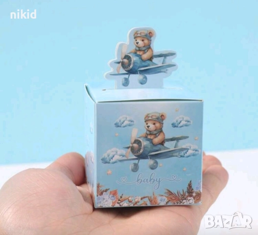 Мече авиатор в самолет картонена кутия кутии за лакомства подарък рожден ден парти картонени кутийки, снимка 5 - Други - 51861663