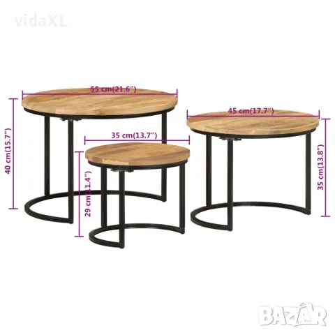 vidaXL Стифиращи маси, 3 бр, манго масив, снимка 6 - Маси - 56147292