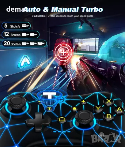 Контролер HASACOOL Switch Pro, безжичен контролер за Nintendo Switch/Lite/OLED, с Turbo & Vibration, снимка 3 - Аксесоари - 47520030