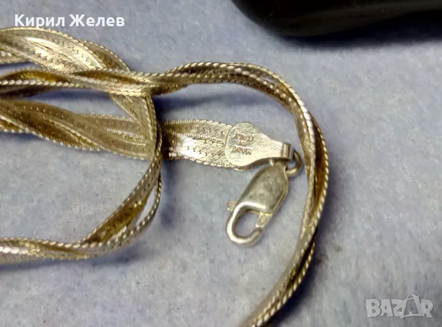 НЕЖНО ЛЕНТОВИДНО СРЕБЪРНО КОЛИЕ СРЕБРО 925 MADE in ITALY с БЯЛА ПОЗЛАТА - ЧАСТ от КОМПЛЕКТ 50139, снимка 5 - Колиета, медальони, синджири - 49378590