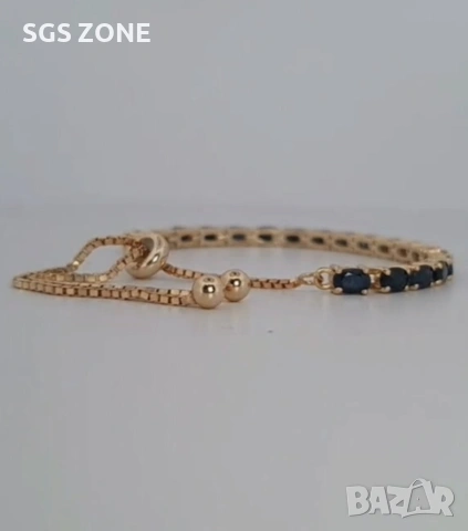 Сребърна гривна с естествени сапфири, позлатена, снимка 5 - Гривни - 52278160