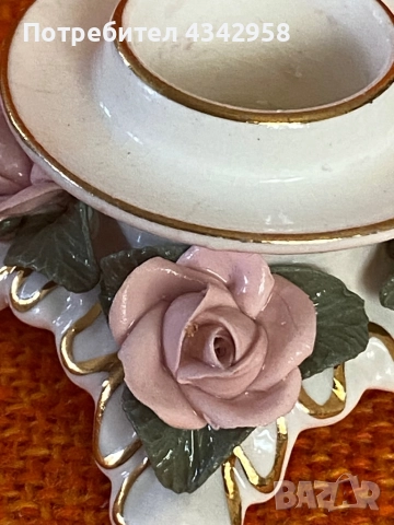 Alka. Germany.1950 г.Винтидж свещник с рози., снимка 2 - Антикварни и старинни предмети - 51691692