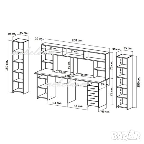 Бюро 208см. за двама с надстройка,4 чекмеджета,врата и 2 етажерки с плавни врати(код-0938), снимка 6 - Бюра - 41915419