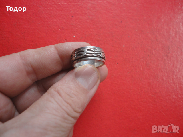 Уникален двоен въртящ сребърен пръстен 925, снимка 2 - Пръстени - 44619625