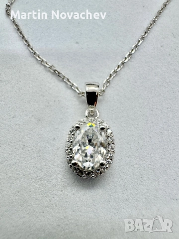 Сребърно колие с мойсанит (Диамант) 1 карат, снимка 7 - Колиета, медальони, синджири - 52933693