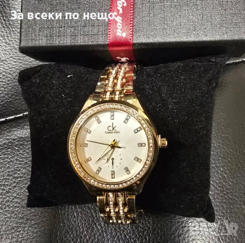 Calvin Klein Ръчен Златист Часовник С Кристали И Бял Циферблат В Кутия Код VL-136