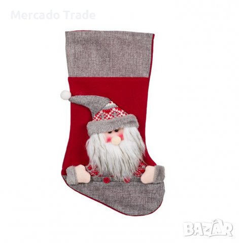 Коледен чорап Mercado Trade, 3D, Дядо Коледа, 45 см, Червен