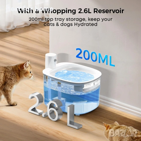 Безжичен котешки фонтан, фонтан за пиене за котки 2.6L, капацитет на батерията 3000mAh, снимка 7 - За котки - 53683907