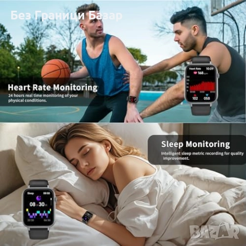 Нов черен мъжки Смарт часовник 1.85 HD Bluetooth разговори 100+ спорта IP68, снимка 5 - Смарт гривни - 52875028