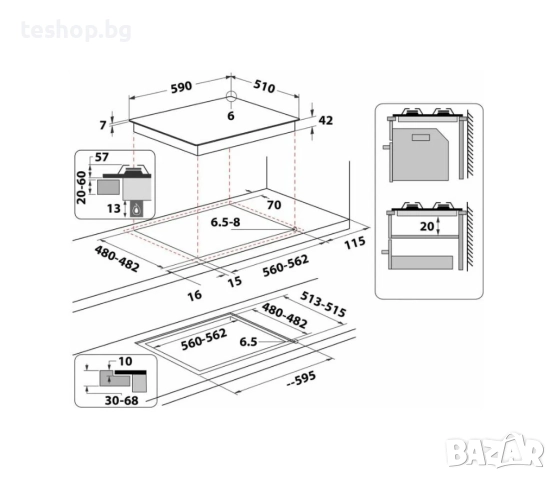 Газов плот Whirlpool AKT 627/NB, 59 см - черно стъкло, снимка 4 - Котлони - 52980437