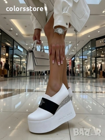 Обувки на платформа - бяла кожа - RK125 