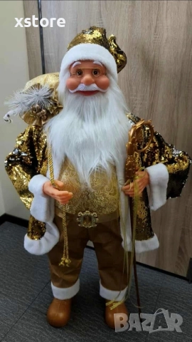 Луксозна коледна фигура Дядо Коледа в златно - 90 см, снимка 2 - Декорация за дома - 52728199