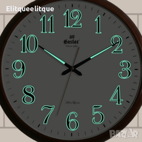 Стенен светещ часовник – Кръгъл, кафяв, безшумен / 30см, снимка 3 - Други стоки за дома - 52183649