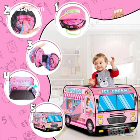 4779 Детска розова палатка 'Камион за сладолед' за малки принцеси“, снимка 2 - Други - 53712259
