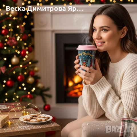 Порцеланова Коледна чаша със силиконов капак, снимка 5 - Чаши - 52562126