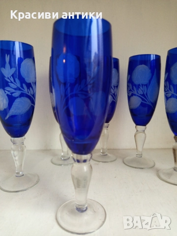 Кристални чаши Бохемия, колекционерски, високи, рьчна изработка, снимка 10 - Антикварни и старинни предмети - 52371671