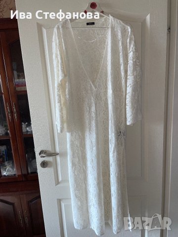 Фабрично плетиво плажна бяла  памук дантелена наметка плажна дълга риза кафтан плажна дълга рокля, снимка 9 - Рокли - 41610373