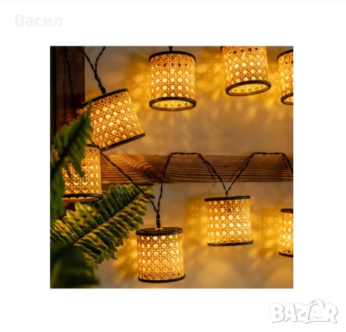Градински соларен гирлянд който притежава 10 броя крушки в цвят черен/жълт и тип намонтиране окачван, снимка 1