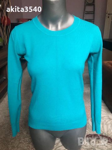 Тюркоазена блуза с дълъг ръкав, снимка 1 - Блузи с дълъг ръкав и пуловери - 35800331