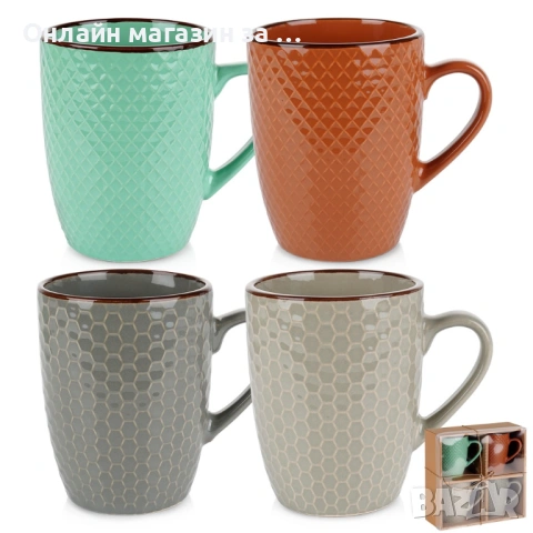Комплект от 4 керамични чаши 400мл, многоцветни 139673