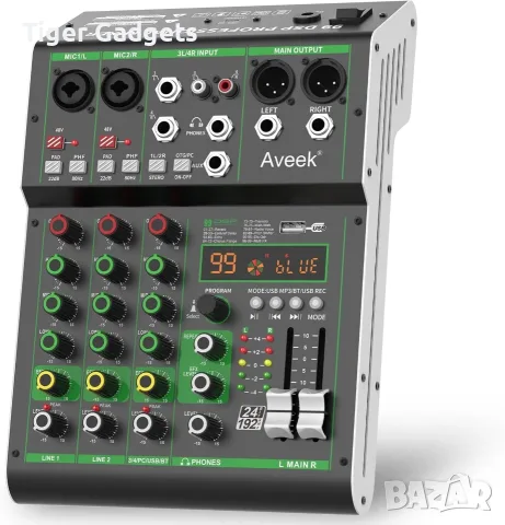 Aveek F4 4-канален аудио миксер – Bluetooth, USB, 99 DSP ефекта, 48V Phantom Power, снимка 4 - Ресийвъри, усилватели, смесителни пултове - 56103503