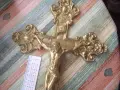 Старинен голям месингов кръст с разпятие., снимка 3