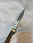 Стар нож орнаменти по острието ,дръжка дърво и месингови елементи, снимка 4