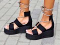 Сандали на платформа - черен велур с черно ходило - 311, снимка 2