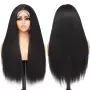 Дълга черна перука 80 см с Yaki Kinky ефект и дантелен път 13×1, снимка 2