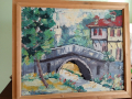 Димитър Пачов,масло на платно,Араповски мост,Карлово,1994г,, снимка 3