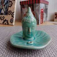 керамичен тюркоазен свещник за арома пръчици Буда от Тайланд, снимка 3 - Други - 39289029
