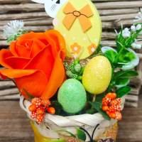 Великденски кошнички с ароматна роза от пластичен сапун и декорация, снимка 7 - Декорация за дома - 44837474