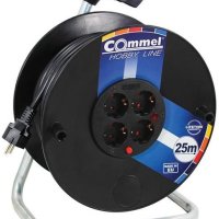 Макара черна 25м IP20 H05VV-F 3G2.5mm2 термична защита 4 шуко Commel - C0959, снимка 1 - Други стоки за дома - 40884481