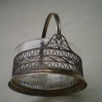 Винтидж кошница филигран със стъкло маркирана ЮММЕТ, снимка 5 - Други ценни предмети - 41819208