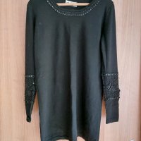 d.bari - черен вълнен пуловер с камъни, снимка 2 - Блузи с дълъг ръкав и пуловери - 33887628