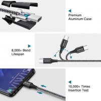 AVIWIS USB C кабел, найлоновa oплетка, кабел за бързо зареждане - 100 см, снимка 3 - USB кабели - 40198617