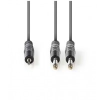 Кабел преходен за микрофон Nedis, професионален, 3,5mm STEREO JACK(м), 2x6,3mm MONO JACK(м), 1,5m, снимка 2 - Микрофони - 42335502