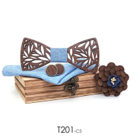 Комплект дървена папионка, бутонели и кърпичка, снимка 3 - Сватбени аксесоари - 44774770
