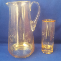 Калиево стъкло, 6 чашш, кана, гравюра, снимка 7 - Антикварни и старинни предмети - 36161987