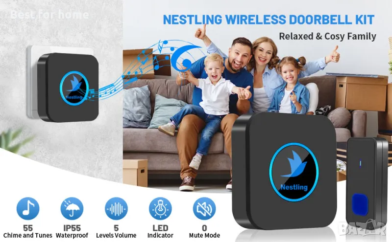 Безжичен звънец Nestling 300 метра, 55 мелодии, снимка 1